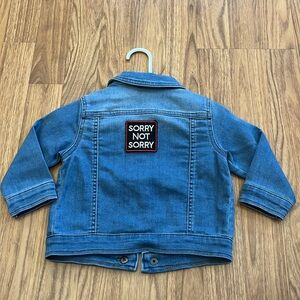 Sorry not sorry Jean Jacket Denim Jacket upcycled unisex Size 12M  12 months